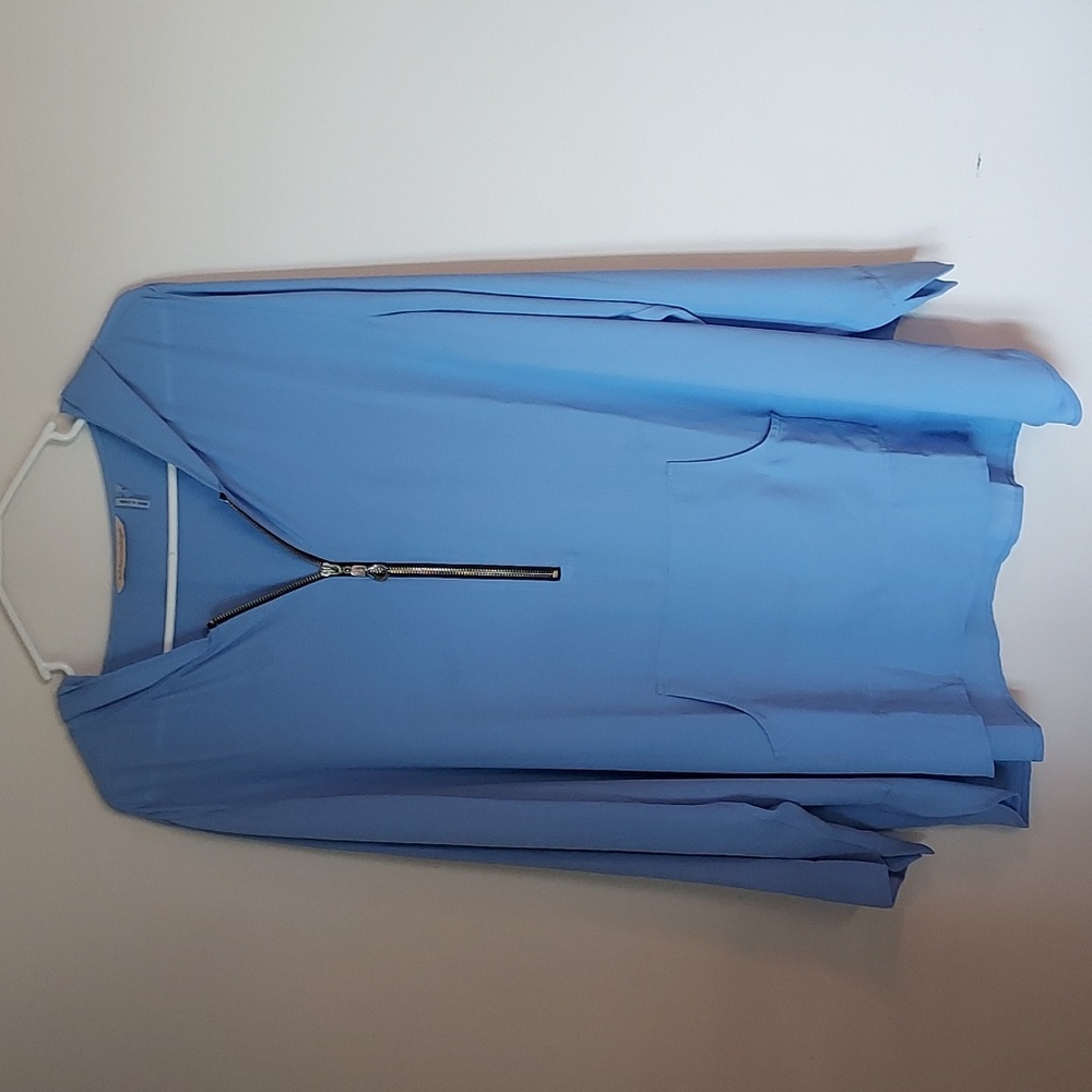 SoftSurroundings Womens Shirt Blue Tunic Top  Long Sleeve 3/4 Zipper size 2x